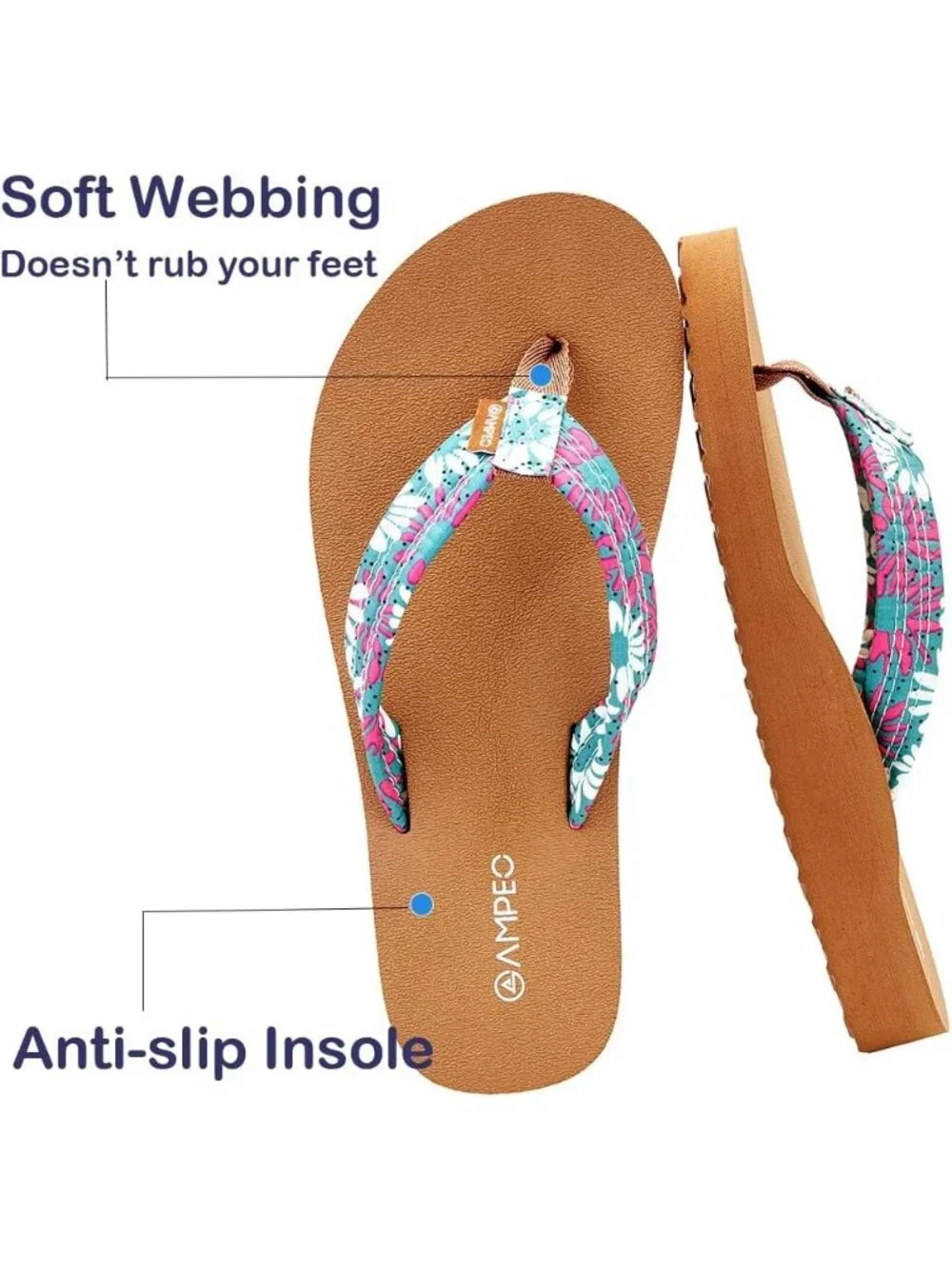 Women's Floral Green Comfortable Flip Flops Summer Casual Beach Thong Sandals